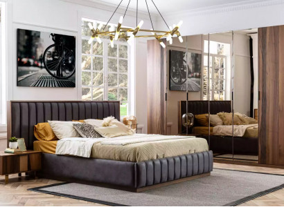 Bedroom design set: beds, 2 nightstands, 4-piece furniture, new